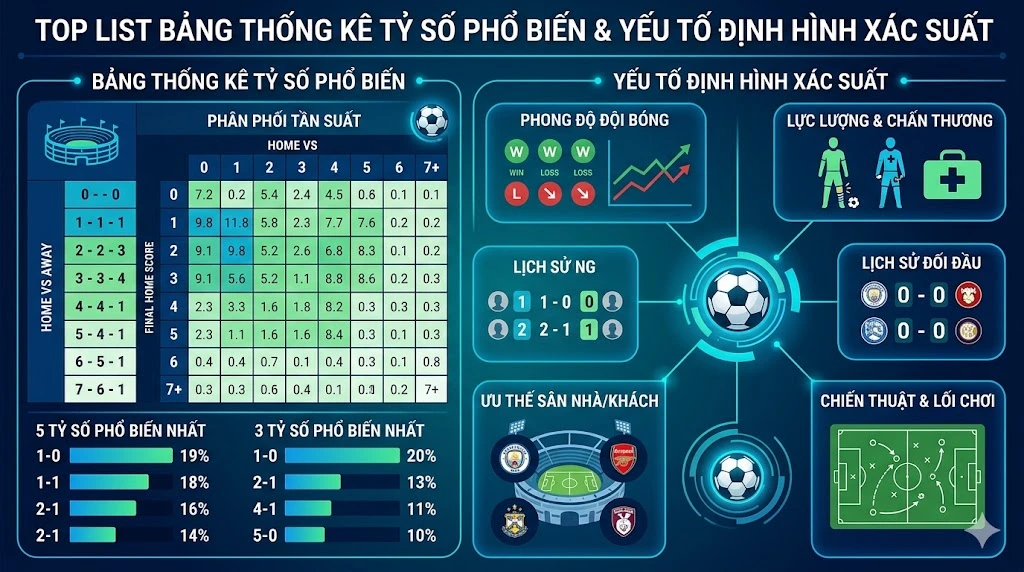 Top List Bảng Thống Kê Tỷ Số Phổ Biến & Yếu Tố Định Hình Xác Suất